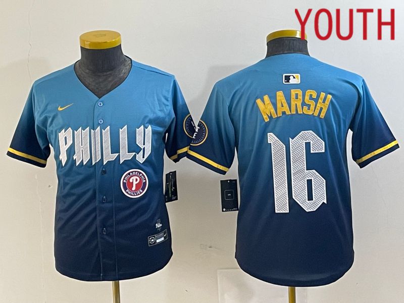 Youth Philadelphia Phillies #16 Marsh Blue City Edition Nike 2024 MLB Jersey style 4->youth mlb jersey->Youth Jersey